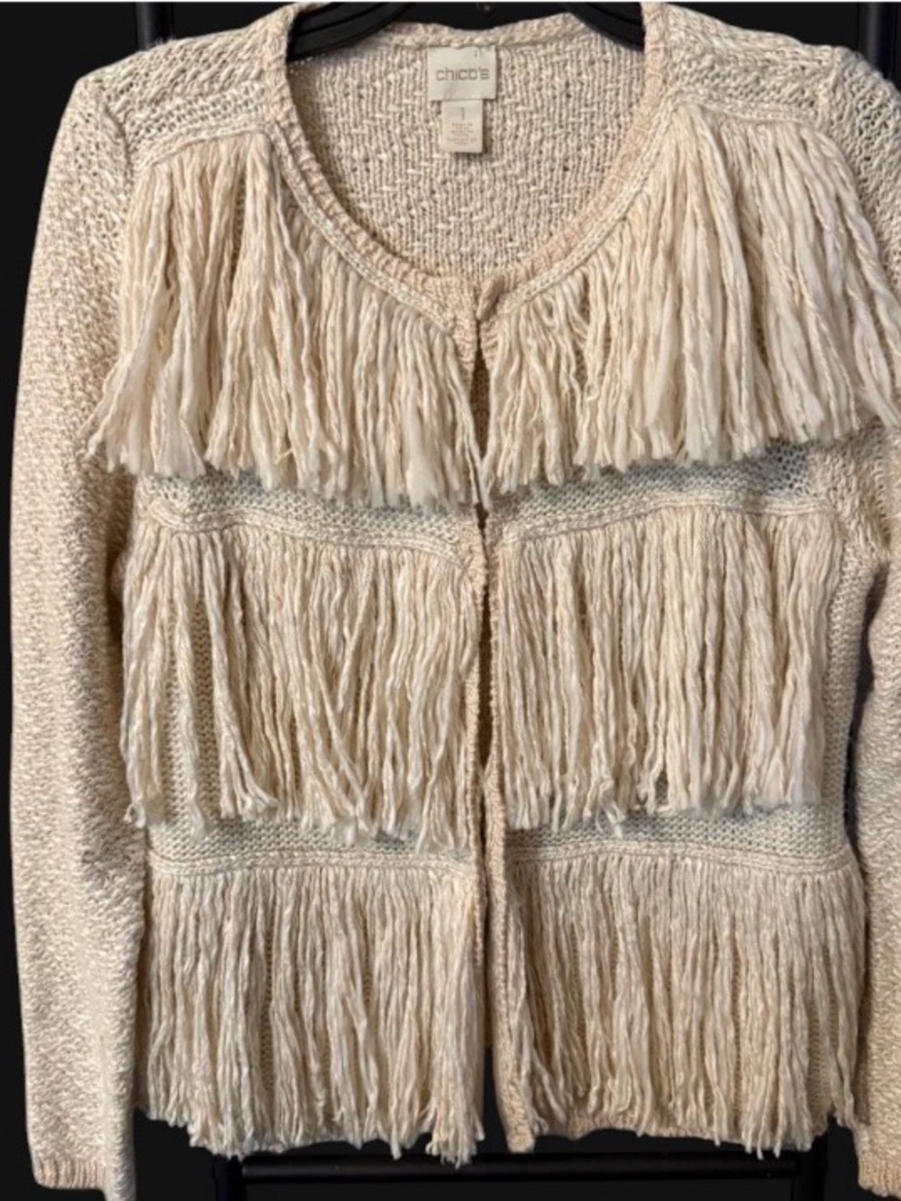 Chico's Cream Fringe Cardigan Sweater
